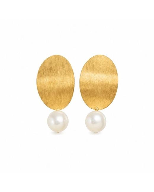 Silver Moon Yellow Pearl Essence Sterling And Brass Earrings