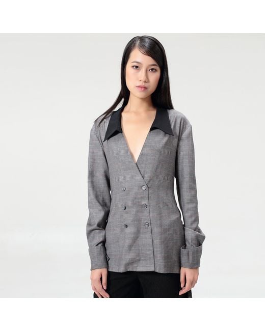 Smart and Joy Gray Long Double Breasted Tailor Shirt