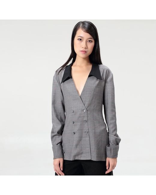 Smart and Joy Gray Long Double Breasted Tailor Shirt