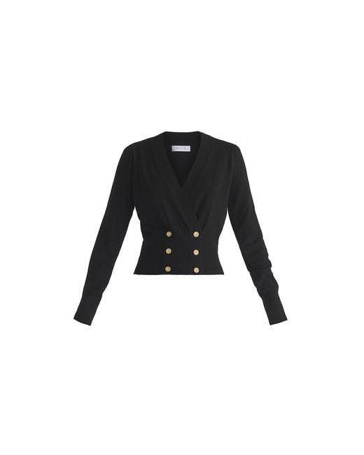 Paisie Black Long Sleeve Knitted Button Wrap Top