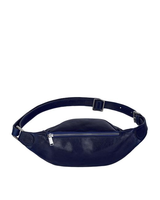 Time Resistance Blue Leather Sling Bag Belly Bag for men