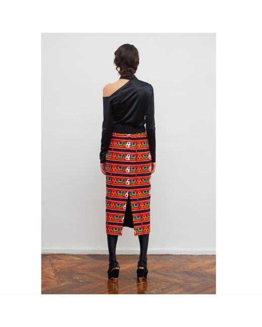 Julia Allert Mid-Calf Embroidered Skirt With Ornate Pattern Colorful