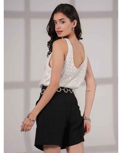 Rose & Nancy White Morena Ivory Hand Embellished Top