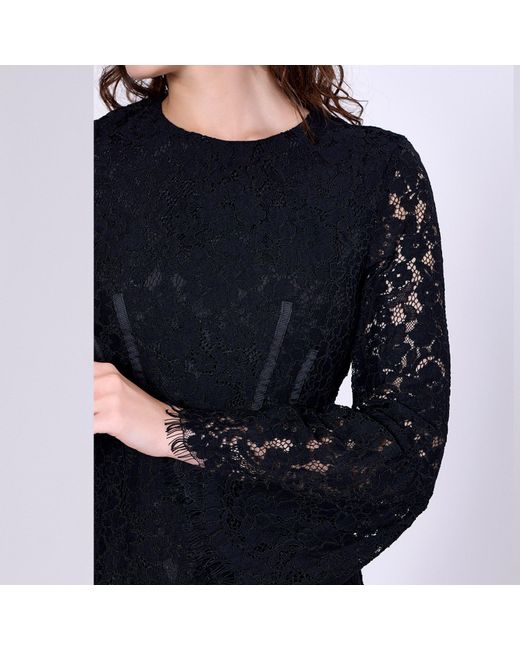 Smart and Joy Black Bustier Lines And Tulip Sleeves Lace Dress