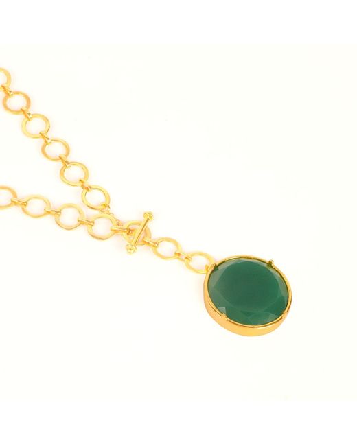 Lila Rasa Metallic Emerald Crystal Pendant With Loop Chain & T-Lock Closure