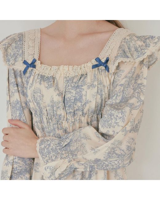 Luna Luz Blue Versailles Modal Cotton Square-Neck Nightdress –