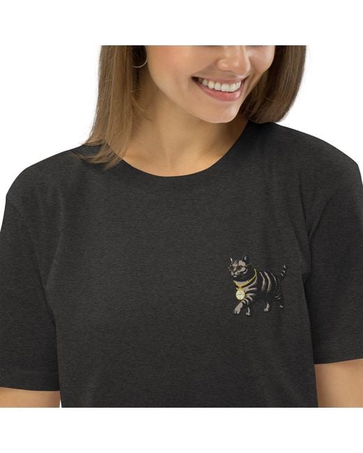 Anchor and Crew Black Heather Cool Cat Actual Life Organic Cotton Embroidered T-Shirt