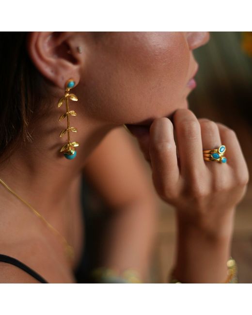Ebru Jewelry Metallic Bohemian Elegance Leaf & Stone Dangle Earrings