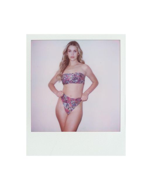 Playaluxe Red Capri Ruched Bandeau Bikini Set Confetti Floral