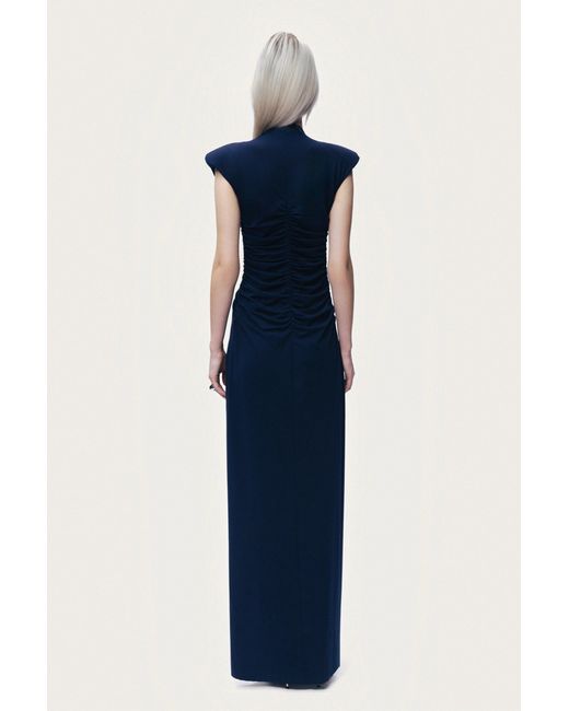 Nocturne Blue Zip-Front Draped Maxi Dress