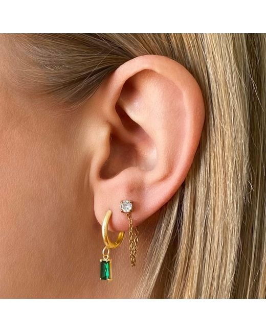 Evie Jewelry Metallic Luxe Emerald Drop Huggie Hoop Earrings