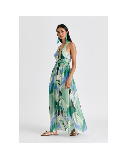 Paisie Green Retro Wave Halter Neck Maxi Dress