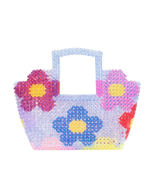 Tillie Beads Blue Daisy Square Handle Tote Bead Bag