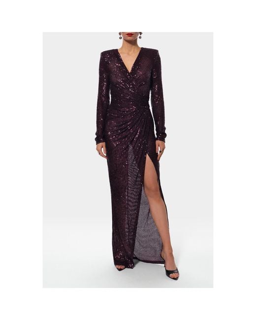 aggi sequin dress AGGI by HALEWSKI Scarlet Sparkle Sequined Maxi Dress With Long Sleeve in  Purple