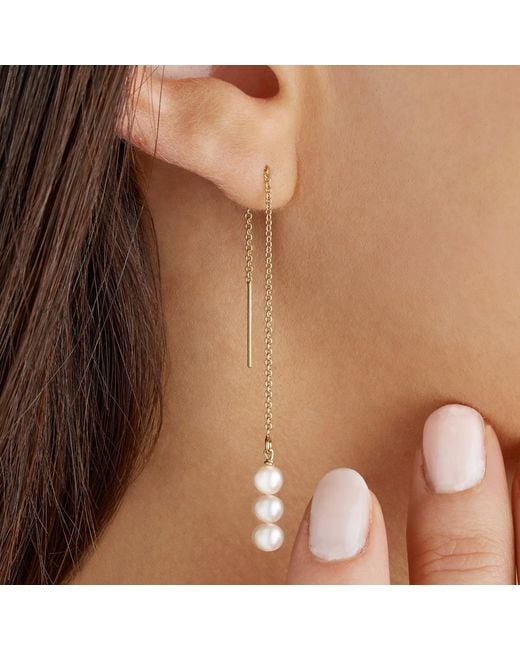 Lily & Roo Metallic Sterling Cluster Pearl Drop Threader Earrings
