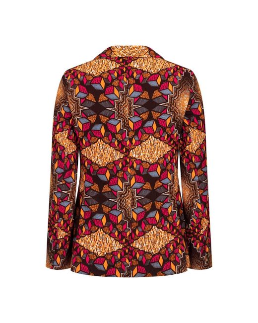 Ohema Ohene Red Joshua African Print Cotton Blazer – Cubic Print for men