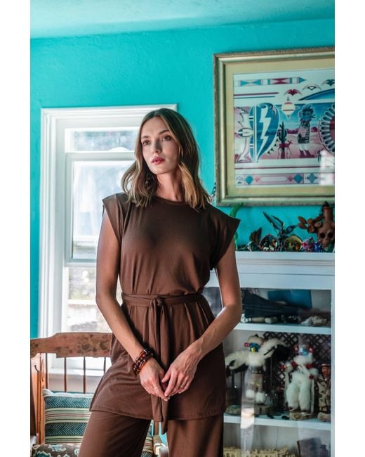 Jennafer Grace Brown Cacao Ribbed Lounge Set