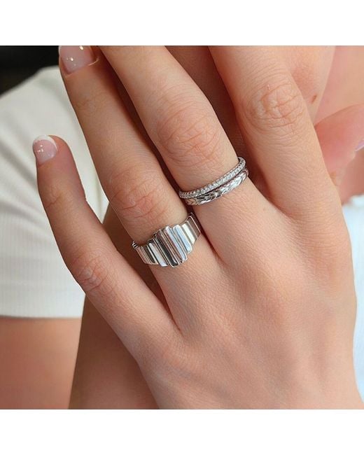 Spero London White Multi Layered Rectangular Sterling Ring