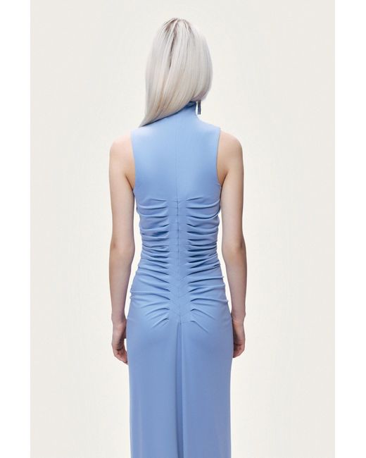 Nocturne Blue Ruched High-Neck Maxi Dress