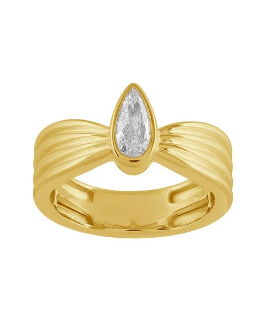 Artisan Metallic 14K Bezel Pear Diamond Ribbed Ring