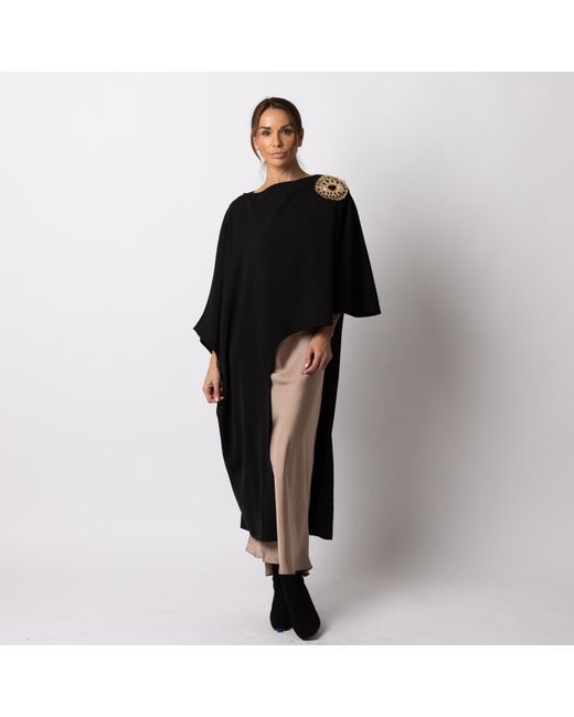 Laines London Black Laines Couture Asymmetric Blouse Cape With Embellished Leopard Heart Eye