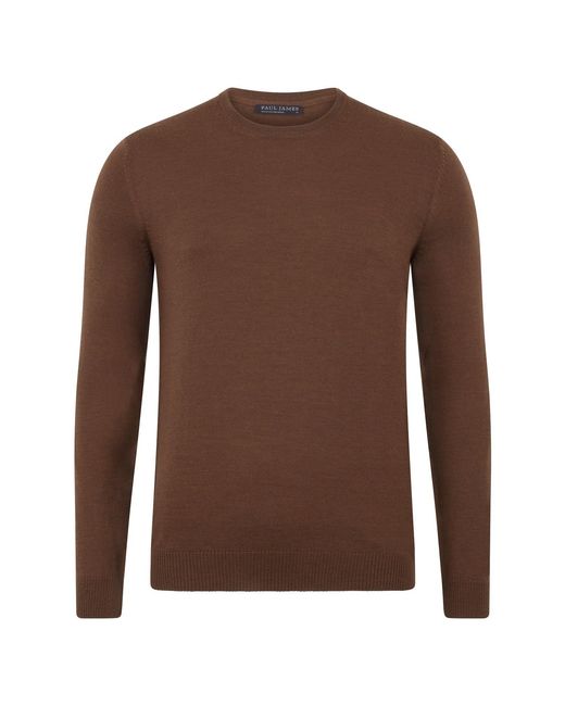 Paul James Knitwear Brown Ultra Fine Cotton Mock Turtle Neck Spencer Jumper for men