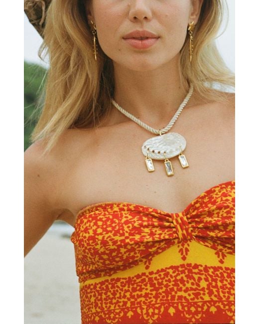 Sccollection Metallic Capri Crystal & Seashell Rope Choker