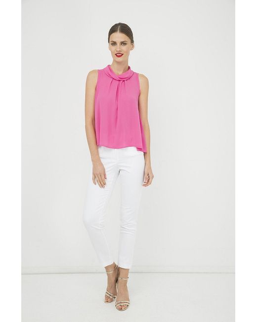 Conquista Pink Sleeveless Top With Pleat Detail