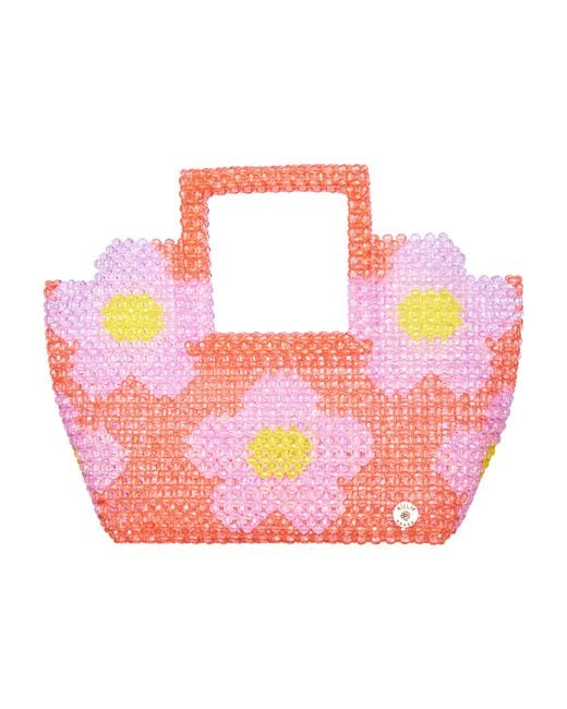 Tillie Beads Pink Daisy Square Handle Tote Bead Bag