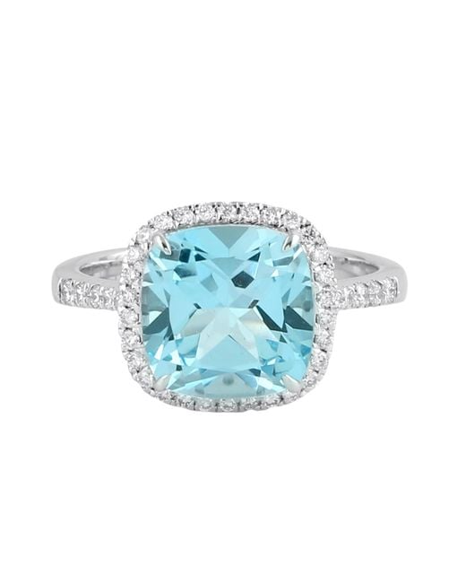 Artisan Blue 14K Topaz & Diamond Halo Solitaire Ring