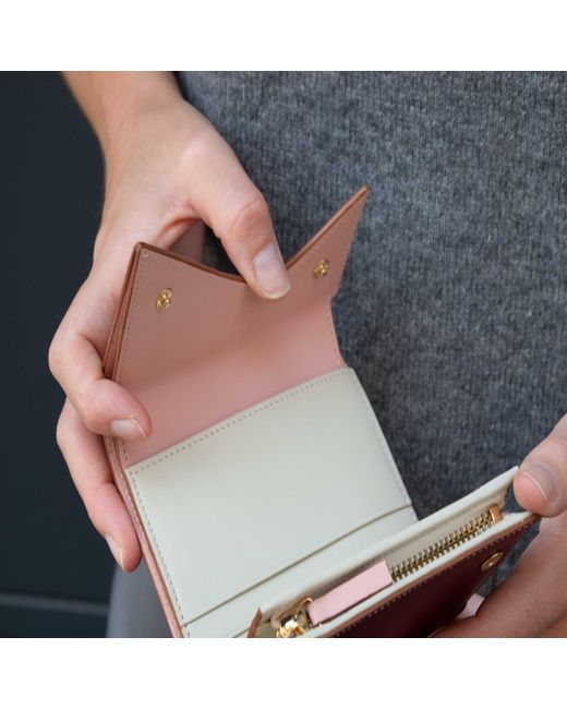 Absurde Pink Mountain And Burgundy Leather Trifold Wallet