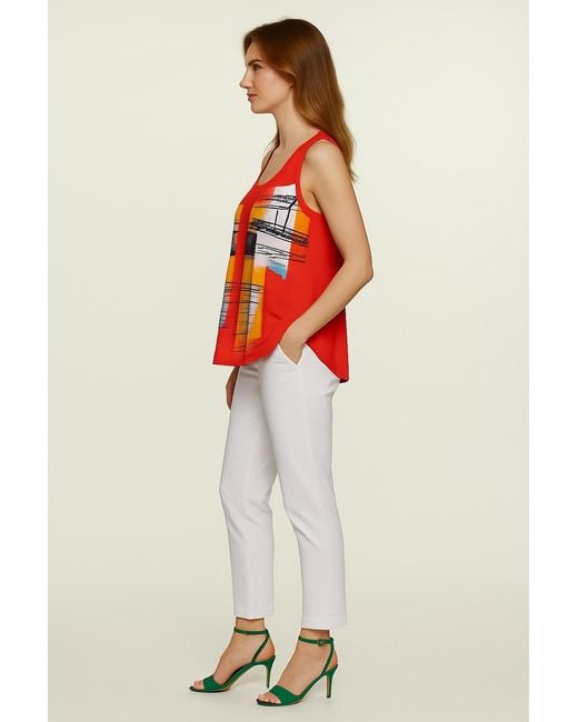 Conquista Red Flowy Abstract Sleeveless Top