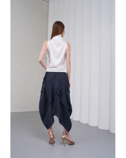 Lumina Eligma White Cascade Silk Cowl Top
