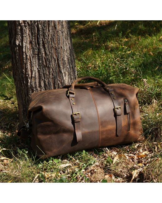 Touri Brown Zip Detail Genuine Leather Holdall