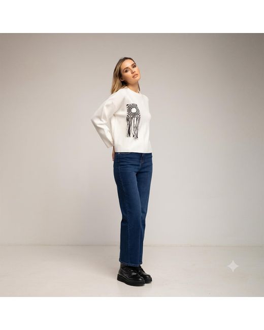 Tantra Spain Sl White Knitted Sweater With Pocket And Crochet Detail