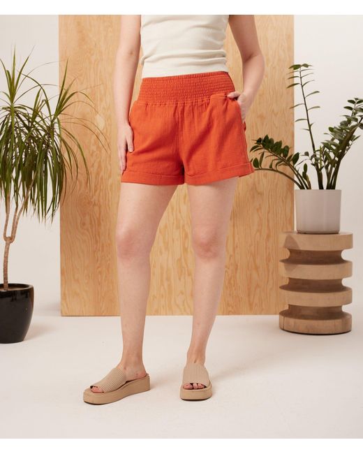 Known Supply Red Gauze Shorts