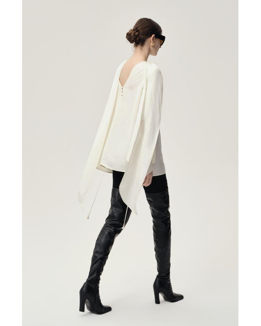 FRONT ROW SHOP White Reversible Scarf Blouse Ecru