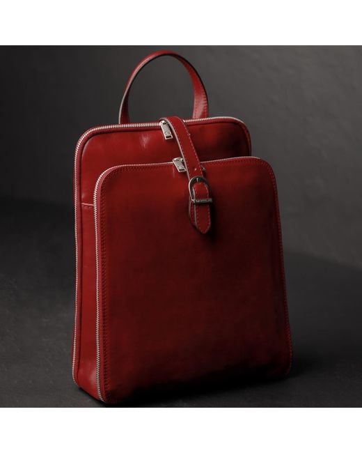 Time Resistance Red Convertible Leather Backpack Shoulder Bag