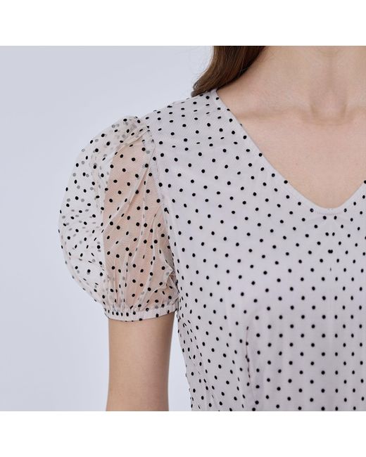 Smart and Joy White Tulle Dress With Polka Dot And Balloon Sleeves