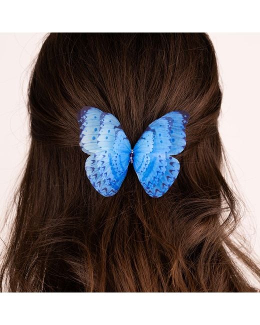 Oana Savu Blue Silk Butterfly Hair Clip Barrette Wedding Accessory