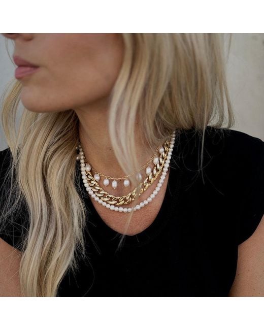 Persia Dona Jewelry Metallic Chain & Pearls Choker Necklace