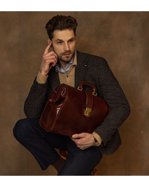 Time Resistance Brown Large Leather Doctor Bag for men