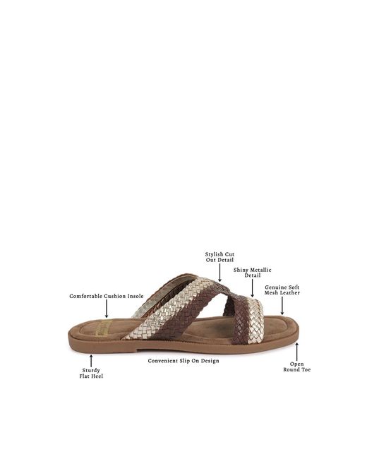 Rag & Co Brown Eirata Braided Real Leather Slip-On Flats