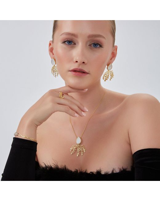 Spero London Metallic Mother Of Pearl Branch Sterling Earring & Necklace Set