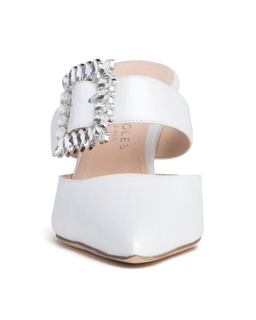 Beautiisoles by Robyn Shreiber Made in Italy White Georgina Pearlized Leather Mule Elegant & Sexy With Jewels Wedding Bridal For Evening Wear