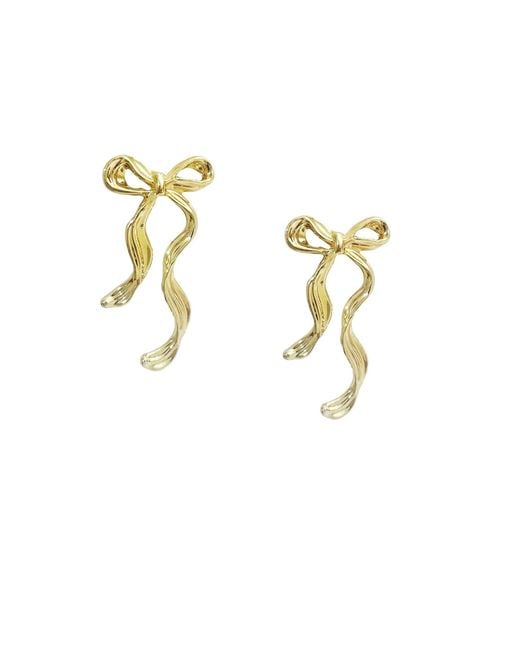 Maison De Gala Metallic Golden Ribbon Bow Earrings