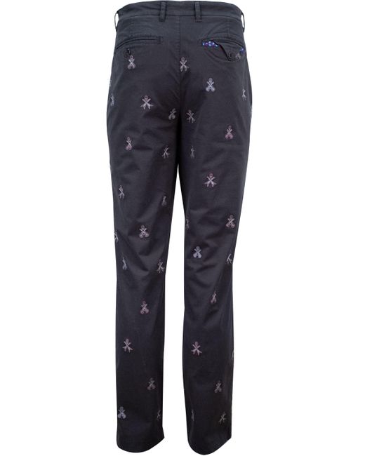 Lords of Harlech Blue Charles Rockskull Embroidery Pants for men