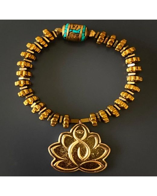 Ebru Jewelry Metallic Flower Of Life Hematite Beaded Bracelet