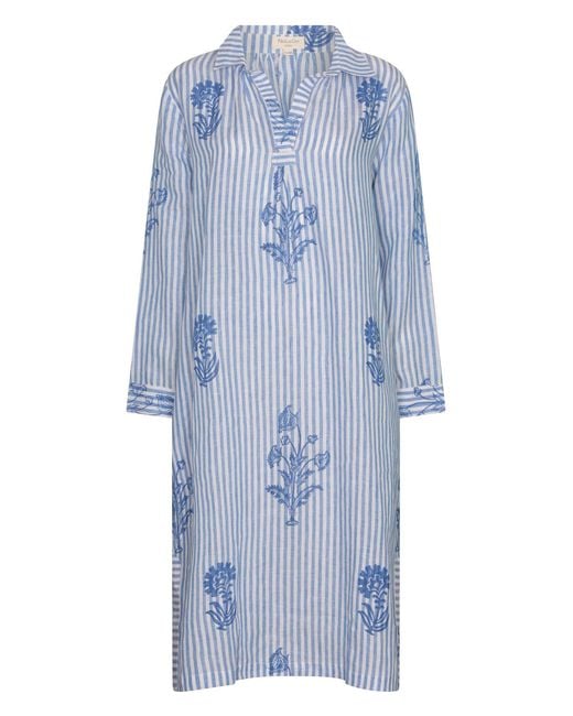 NoLoGo-chic Blue Tourist Hand Printed Stripe Linen Tunic Dress