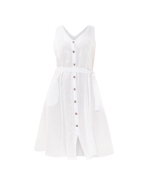 Haris Cotton White Sleeveless Button Front Linen Cami Dress